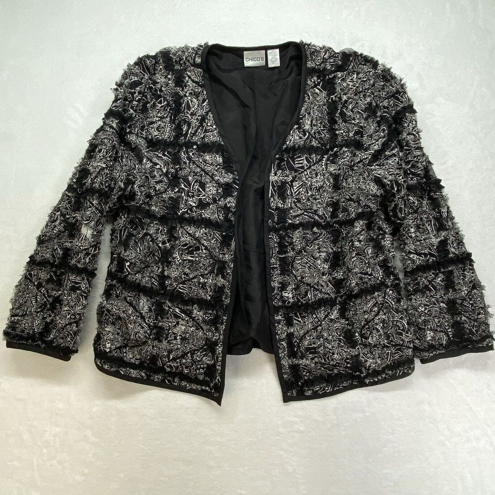 Vintage Chicos Jacket Womens Large 2 Cardigan Silk‎ blend Open Front